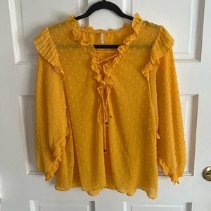 Anthropologie Yellow Ruffle Blouse, Size M/L